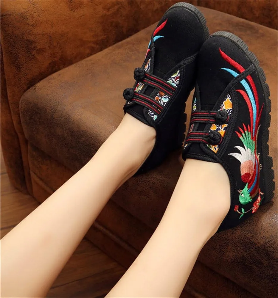 SATUKI Handmade Embroidered Shoes for Women, Chinese Style Casual Loafer Flat Floral Shoes