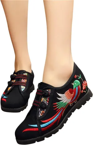 SATUKI Handmade Embroidered Shoes for Women, Chinese Style Casual Loafer Flat Floral Shoes