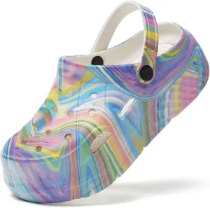 SECHRITE Womens Platform Graphic Clogs Garden Shoes Slip On Sandals Water Beach Outdoor Slippers Shoes with Removable Insole