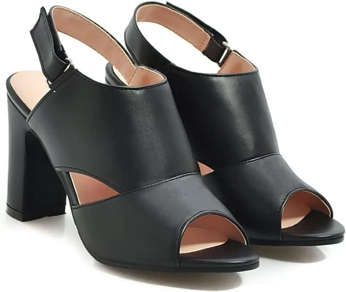 Sexy Fish Mouth Chunky Heel Sandal Fashion Plus Size High Heels Elegant Office Dress Shoes Casual Outdoor Wedding Party Sandal (Color : Black, Shoe Size : 9)