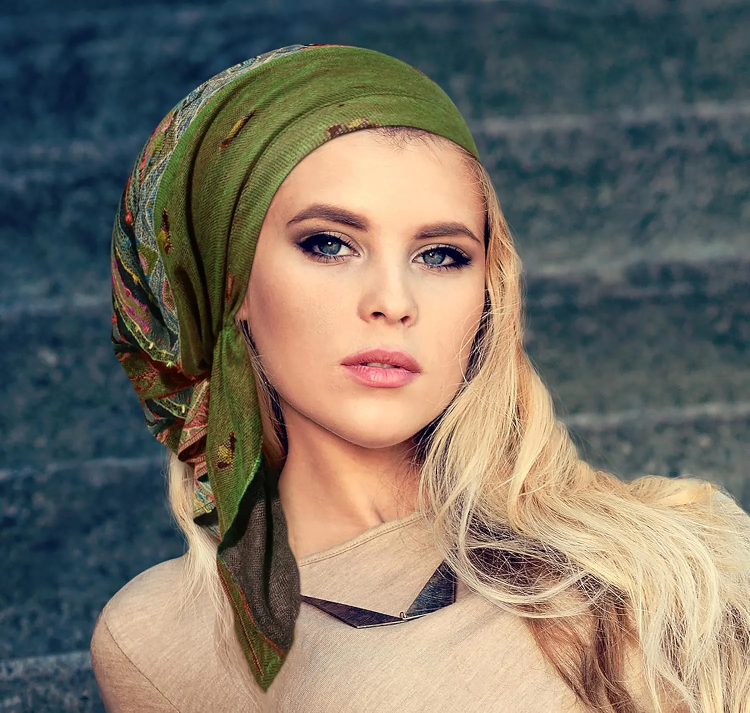 ShariRose Cashmere Headscarf Headwear for Women Tichel Super Soft Headcovering Head cover Head wear Pre tied Bandana Handmade