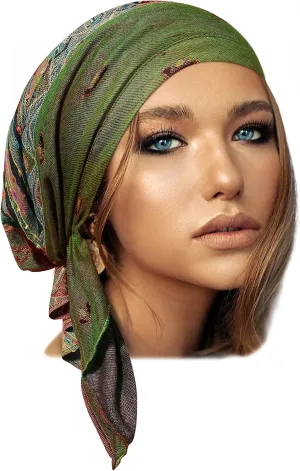ShariRose Cashmere Headscarf Headwear for Women Tichel Super Soft Headcovering Head cover Head wear Pre tied Bandana Handmade