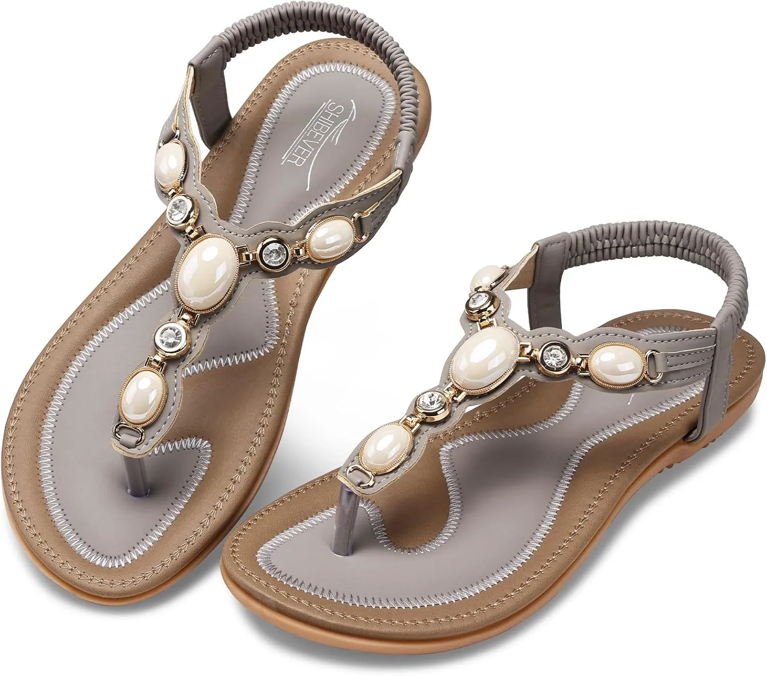 SHIBEVER Flat Sandals for Women Dressy: Summer Comfortable Dress Thong Flats Sandal