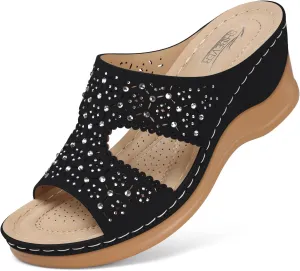 SHIBEVER Wedge Sandals for Women Dressy: Summer Slip On Womens - Slide Comfortable Walking Platform Sandals