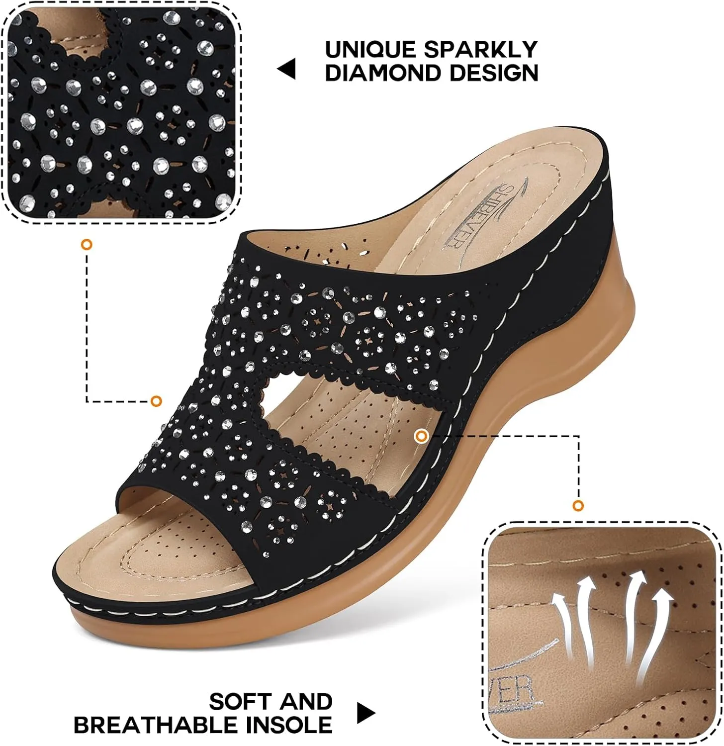 SHIBEVER Wedge Sandals for Women Dressy: Summer Slip On Womens - Slide Comfortable Walking Platform Sandals