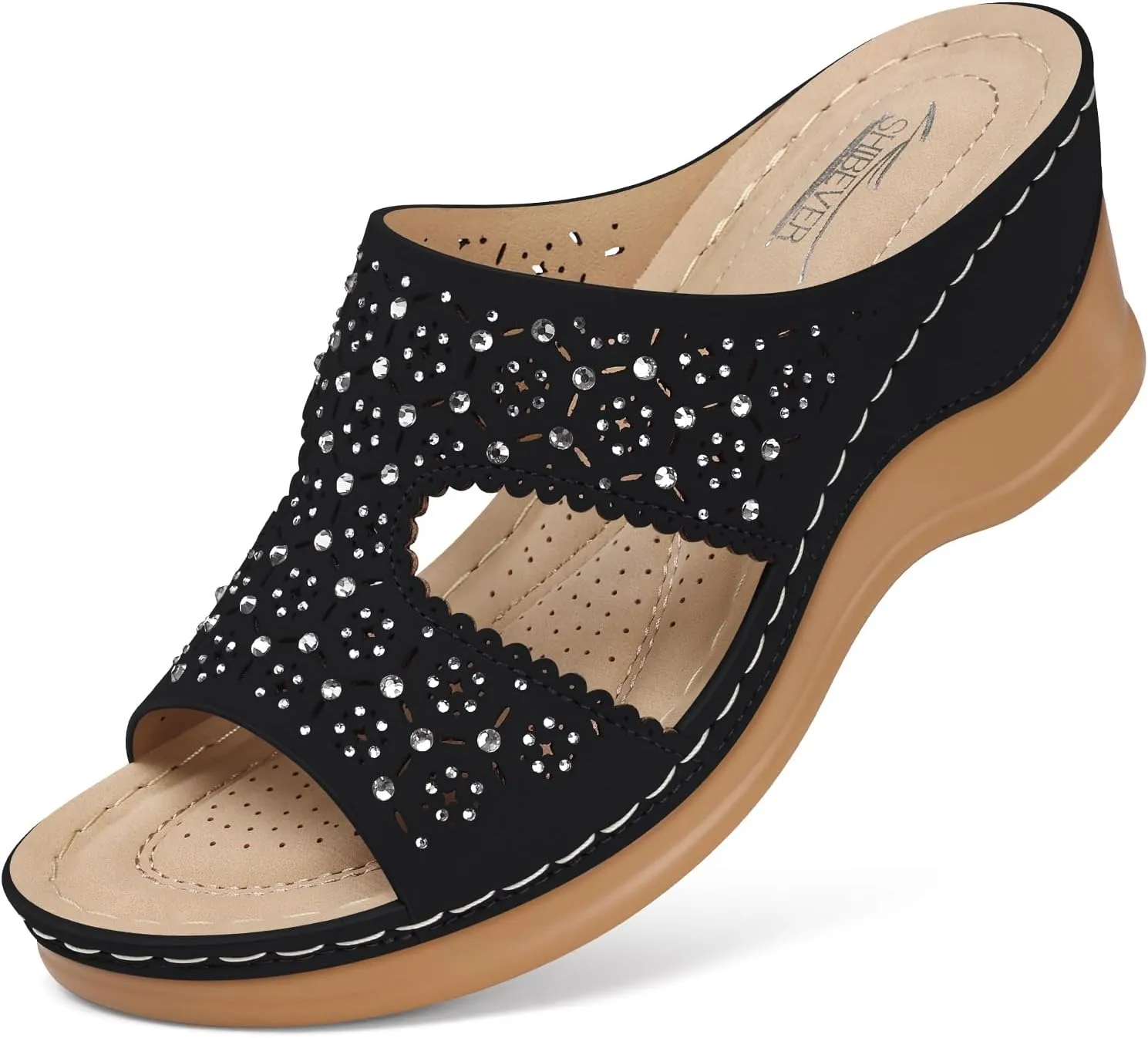 SHIBEVER Wedge Sandals for Women Dressy: Summer Slip On Womens - Slide Comfortable Walking Platform Sandals