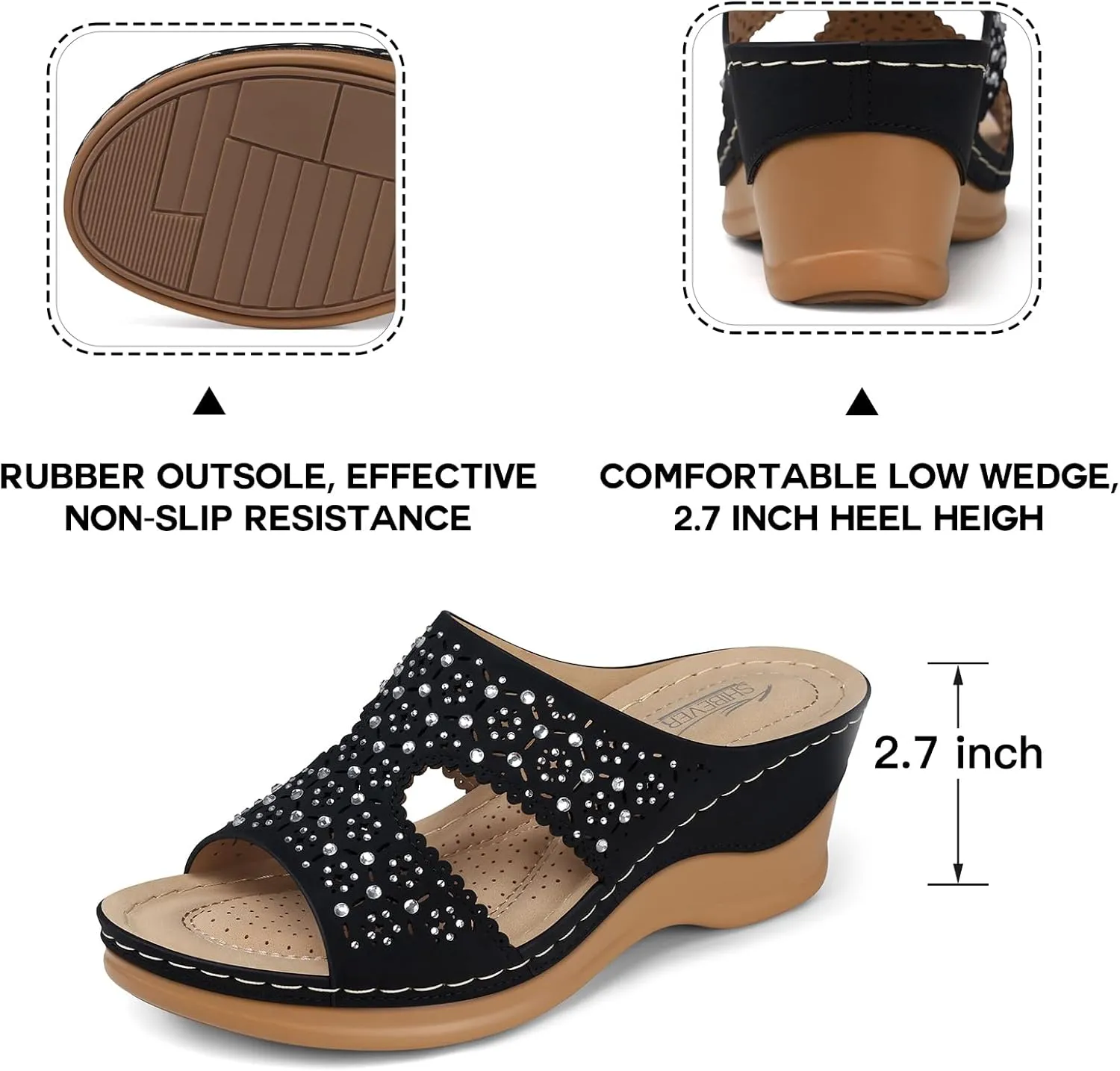 SHIBEVER Wedge Sandals for Women Dressy: Summer Slip On Womens - Slide Comfortable Walking Platform Sandals