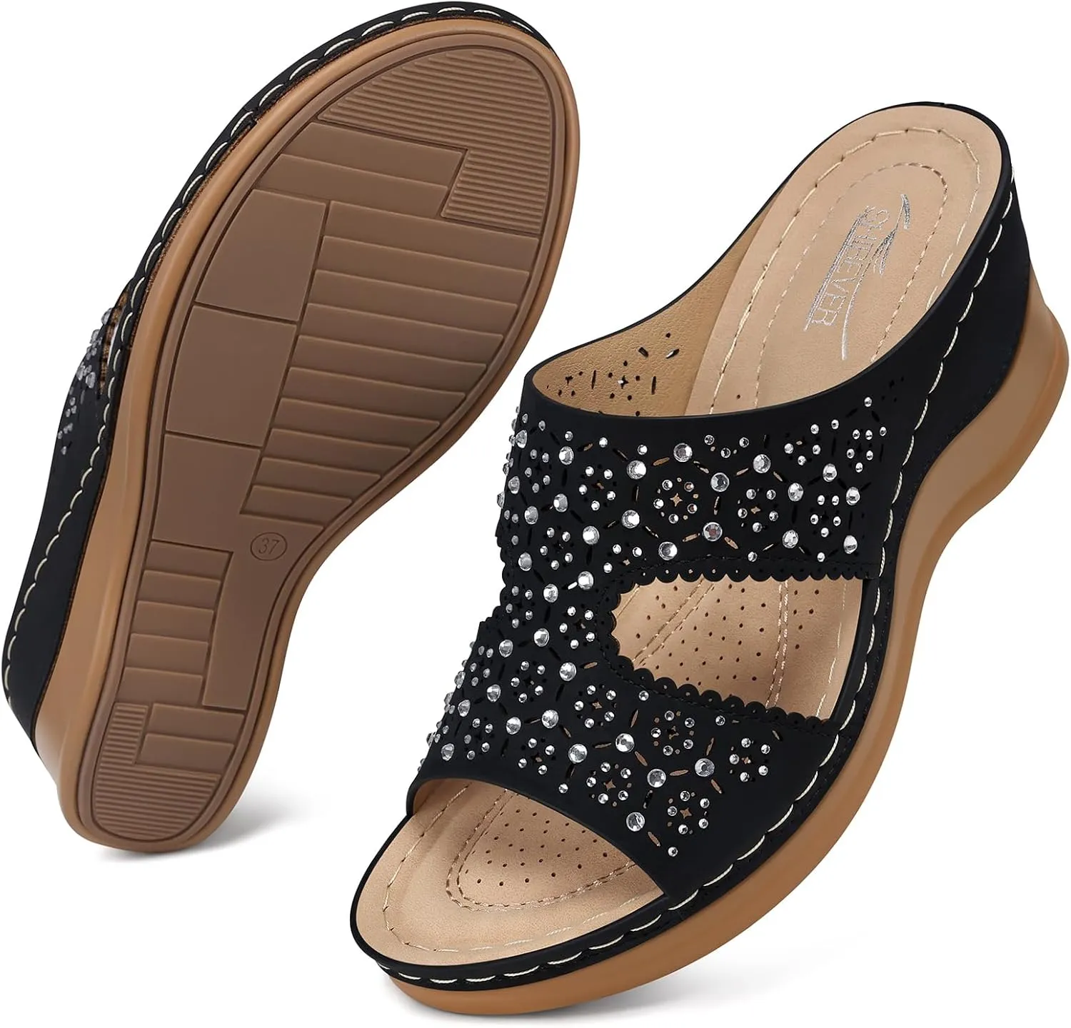 SHIBEVER Wedge Sandals for Women Dressy: Summer Slip On Womens - Slide Comfortable Walking Platform Sandals