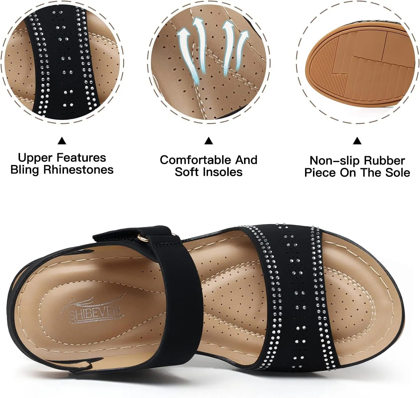 SHIBEVER Wedge Sandals For Women Low: Dressy Summer Sandal - Comfortable Rhinestone Sandals