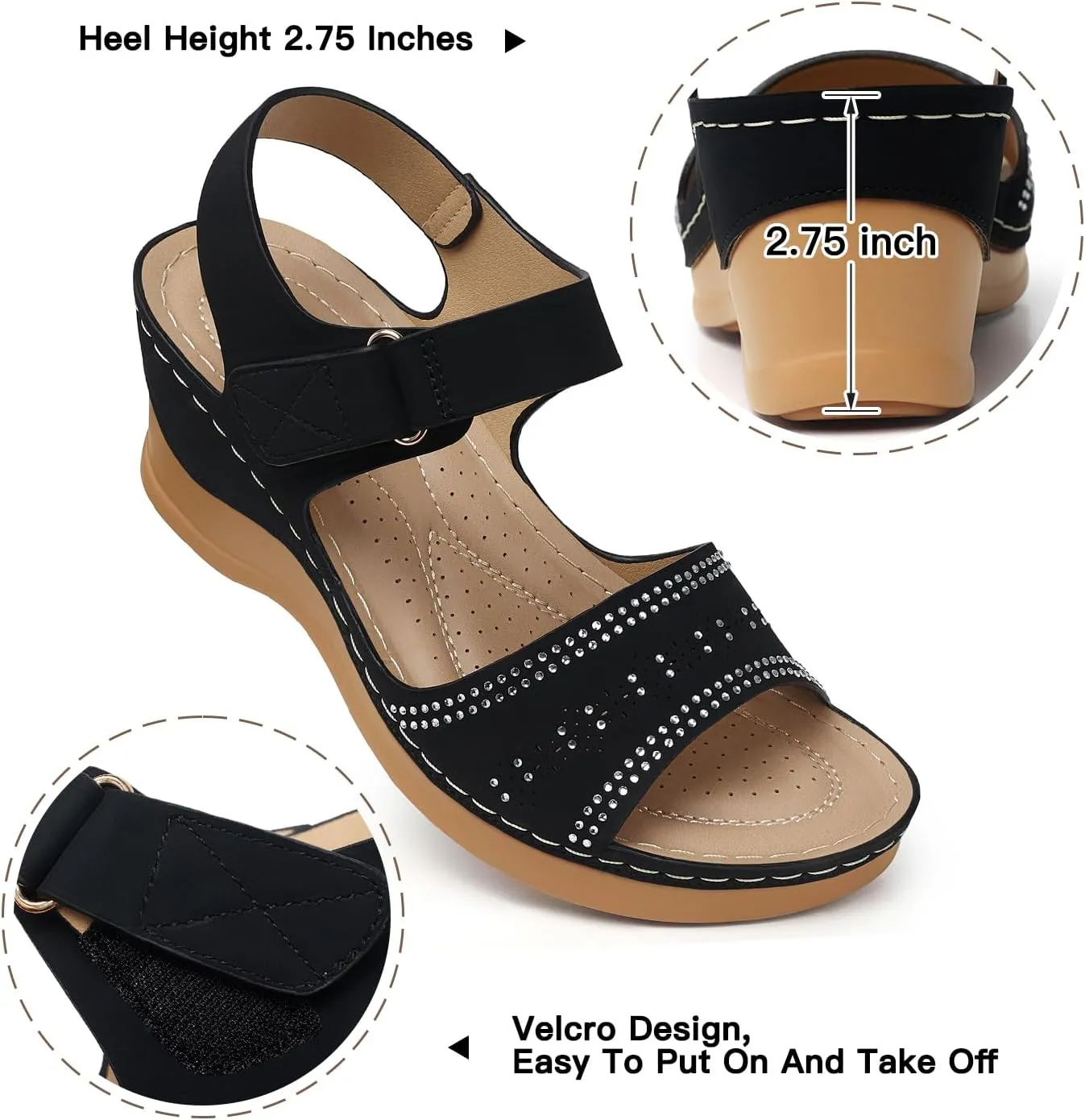 SHIBEVER Wedge Sandals For Women Low: Dressy Summer Sandal - Comfortable Rhinestone Sandals