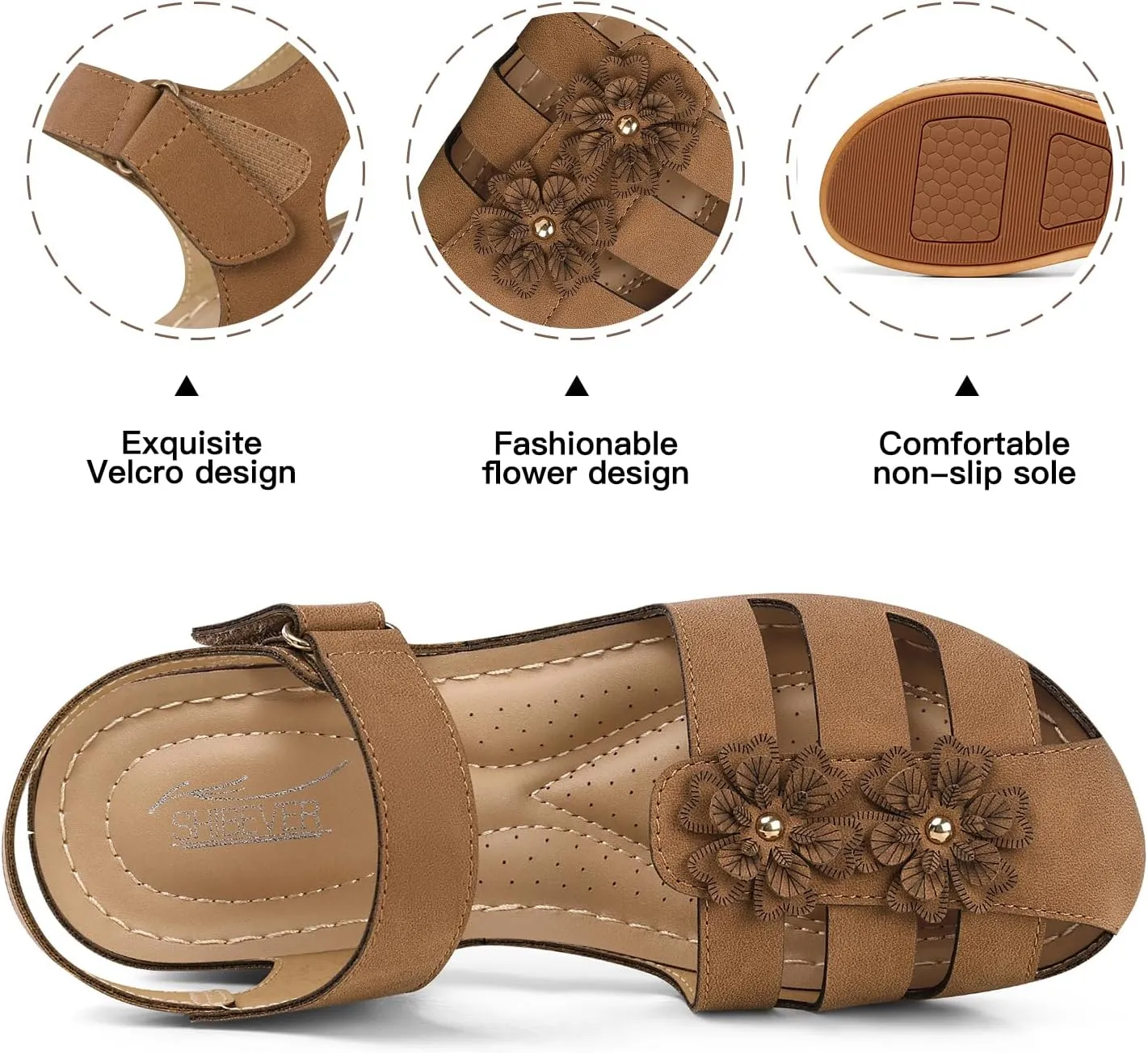 SHIBEVER Women Comfortable Flat Sandals: Dressy Summer Sandal - Closed Toe Fisherman Sandals