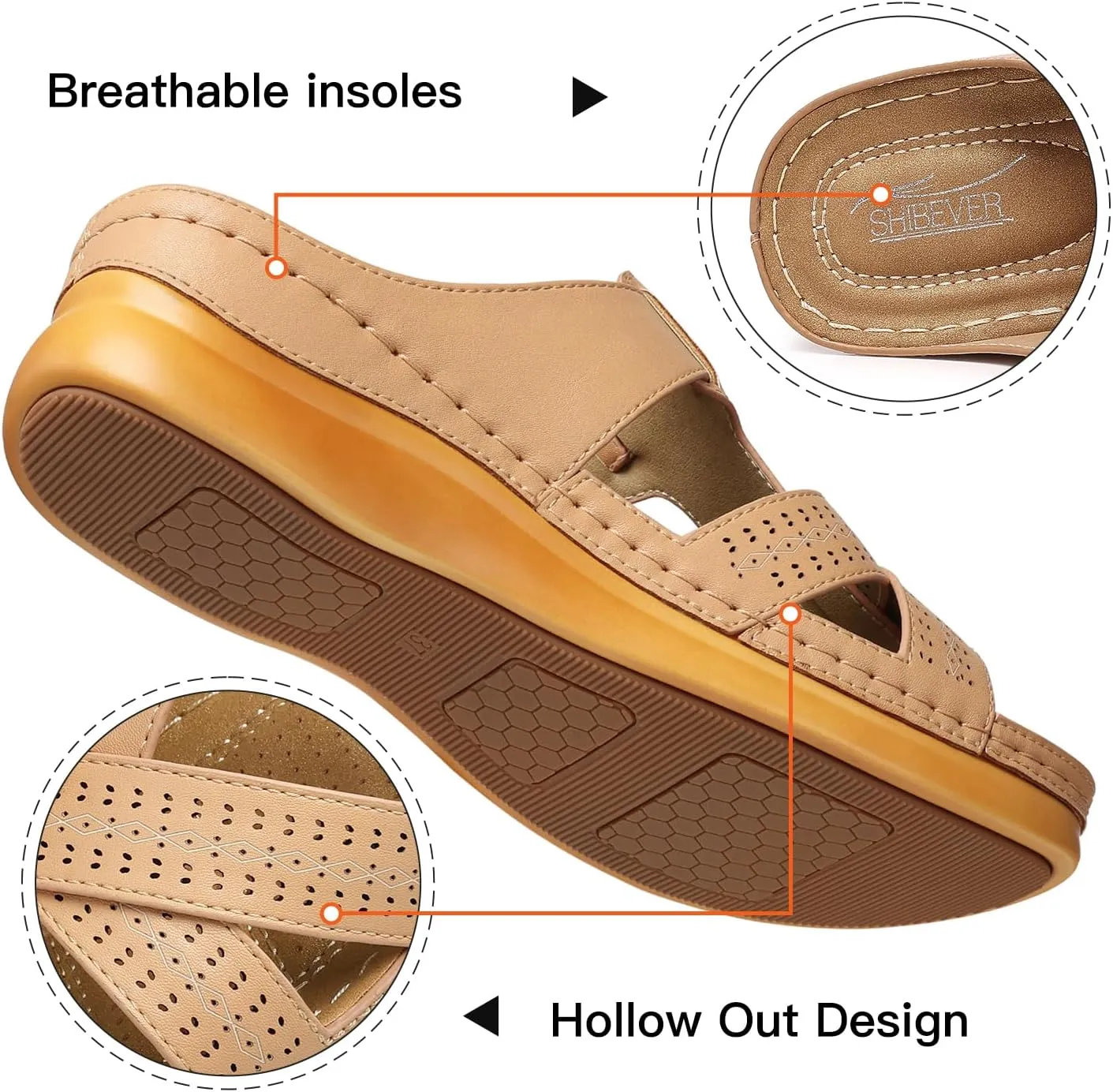 SHIBEVER Womens Sandals Wedge Comfortable: Orthopedic Wedge Sandalias Women - Slip on Platform Sandals