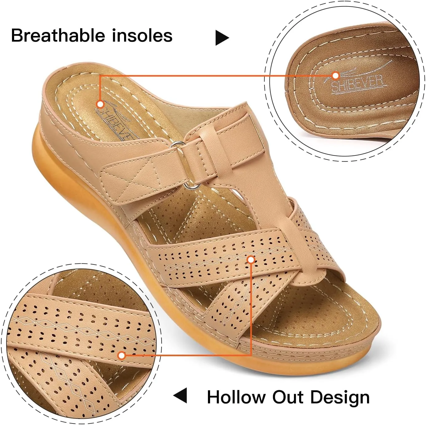 SHIBEVER Womens Sandals Wedge Comfortable: Orthopedic Wedge Sandalias Women - Slip on Platform Sandals