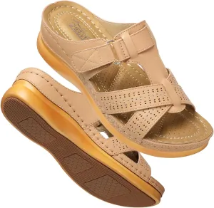 SHIBEVER Womens Sandals Wedge Comfortable: Orthopedic Wedge Sandalias Women - Slip on Platform Sandals
