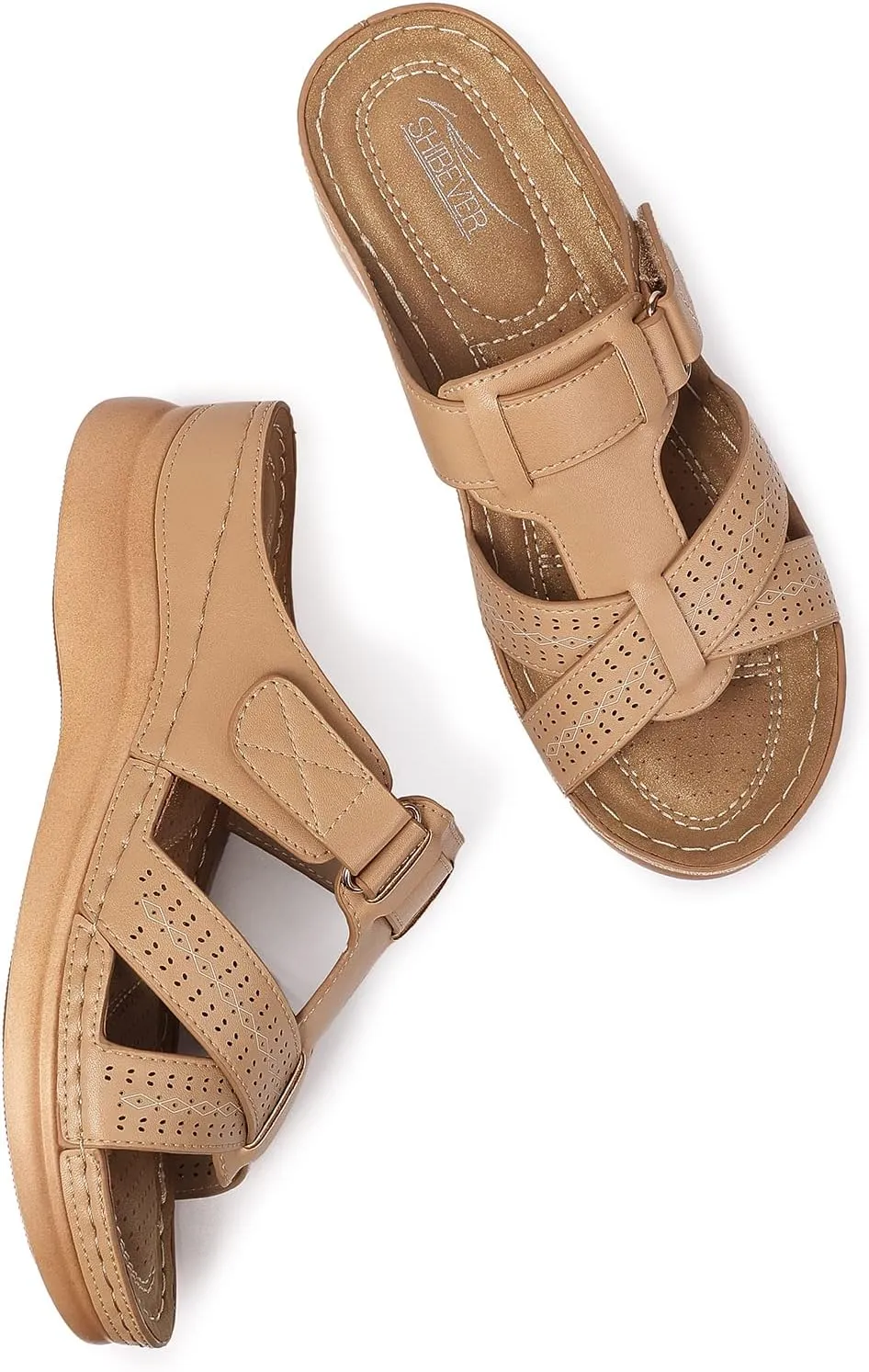 SHIBEVER Womens Sandals Wedge Comfortable: Orthopedic Wedge Sandalias Women - Slip on Platform Sandals