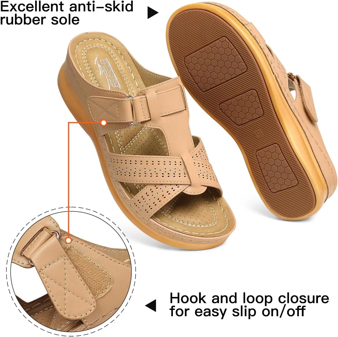 SHIBEVER Womens Sandals Wedge Comfortable: Orthopedic Wedge Sandalias Women - Slip on Platform Sandals