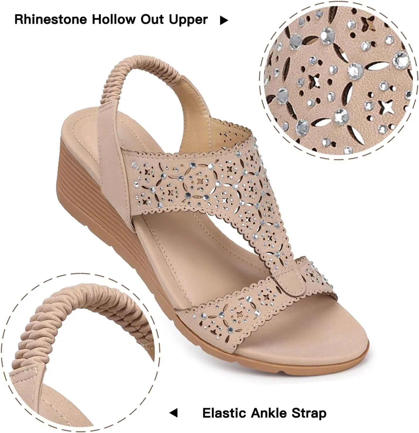SHIBEVER Womens Sandals Wedge Low: Elastic Ankle Strap Wedge Sandals - Dressy Sandals Women - Comfortable Open Toe