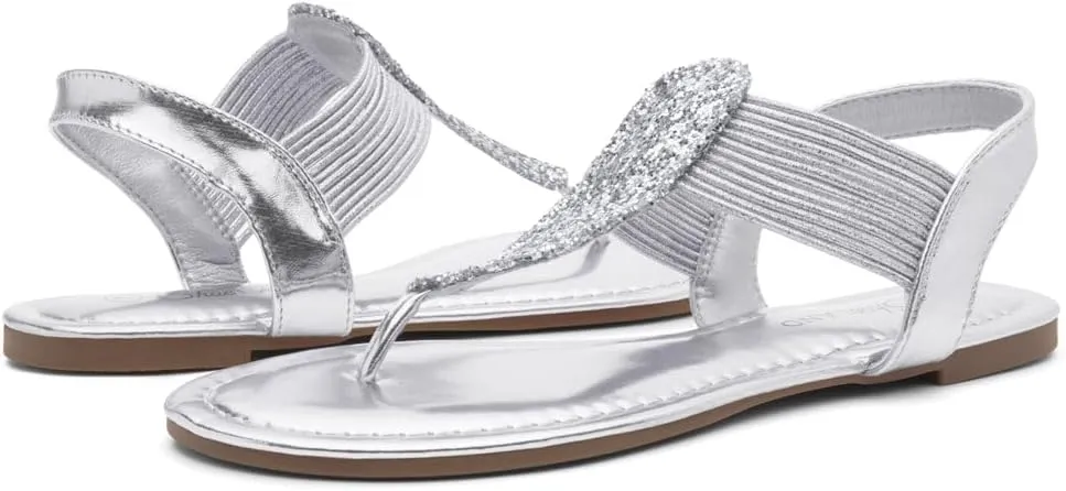 Shoe Land Women's Flat Sandals - Fashion Thong & Gladiator Style with Elastic Strappy String Ankle Strap, Dressy Casual Comfortable Daily Wear, Trendy 2025