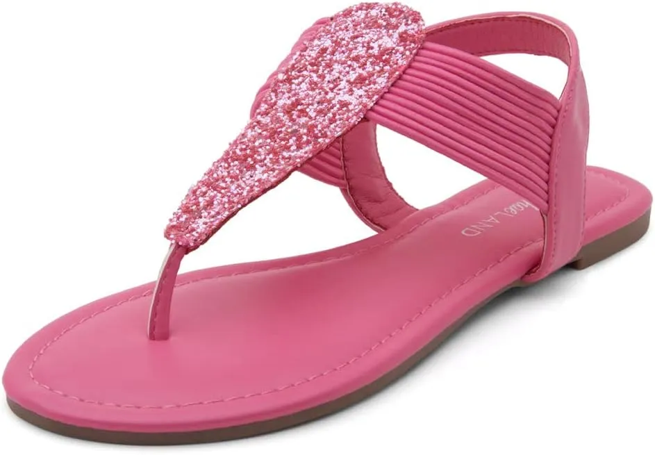 Shoe Land Women's Flat Sandals - Fashion Thong & Gladiator Style with Elastic Strappy String Ankle Strap, Dressy Casual Comfortable Daily Wear, Trendy 2025