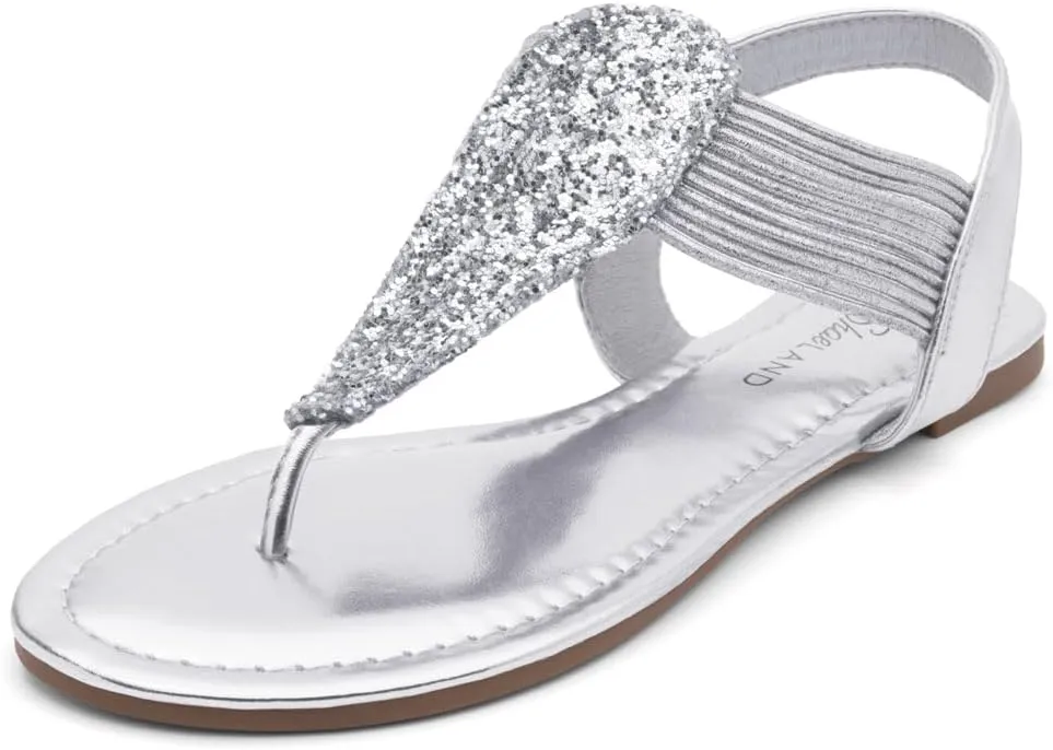 Shoe Land Women's Flat Sandals - Fashion Thong & Gladiator Style with Elastic Strappy String Ankle Strap, Dressy Casual Comfortable Daily Wear, Trendy 2025