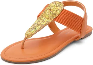 Shoe Land Women's Flat Sandals - Fashion Thong & Gladiator Style with Elastic Strappy String Ankle Strap, Dressy Casual Comfortable Daily Wear, Trendy 2025