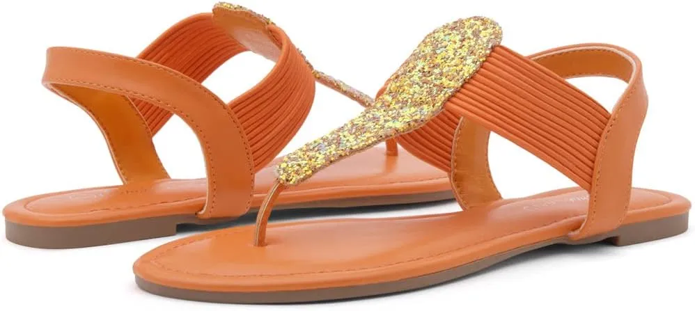 Shoe Land Women's Flat Sandals - Fashion Thong & Gladiator Style with Elastic Strappy String Ankle Strap, Dressy Casual Comfortable Daily Wear, Trendy 2025