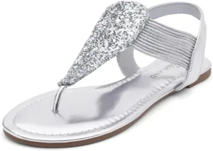 Shoe Land Women's Flat Sandals - Fashion Thong & Gladiator Style with Elastic Strappy String Ankle Strap, Dressy Casual Comfortable Daily Wear, Trendy 2025