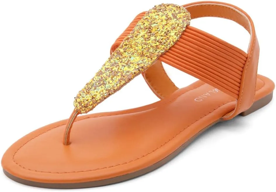Shoe Land Women's Flat Sandals - Fashion Thong & Gladiator Style with Elastic Strappy String Ankle Strap, Dressy Casual Comfortable Daily Wear, Trendy 2025