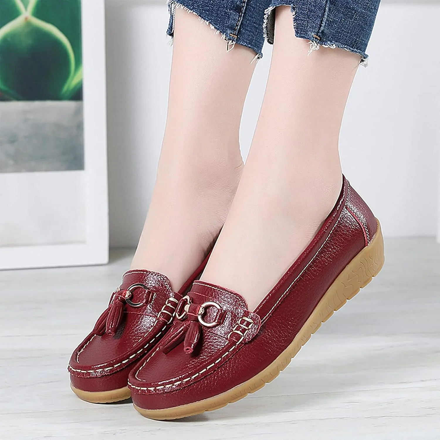 Shoes Loafers for Women Classic Leather Loafers Casual Slip-On Boat Shoes ComfortWalking Moccasins Soft Sole Shoes