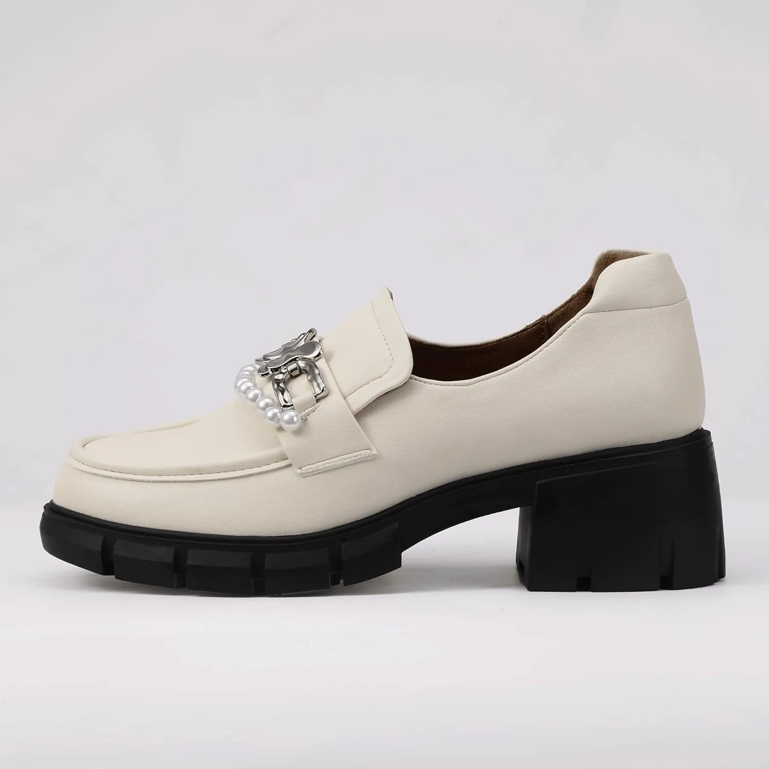 ShowHow Women's Chunky Loafers Platform Slip On Loafers Round Toe Lug Sole Loafers Business Casual Shoes for Women