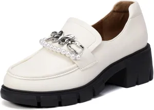ShowHow Women's Chunky Loafers Platform Slip On Loafers Round Toe Lug Sole Loafers Business Casual Shoes for Women