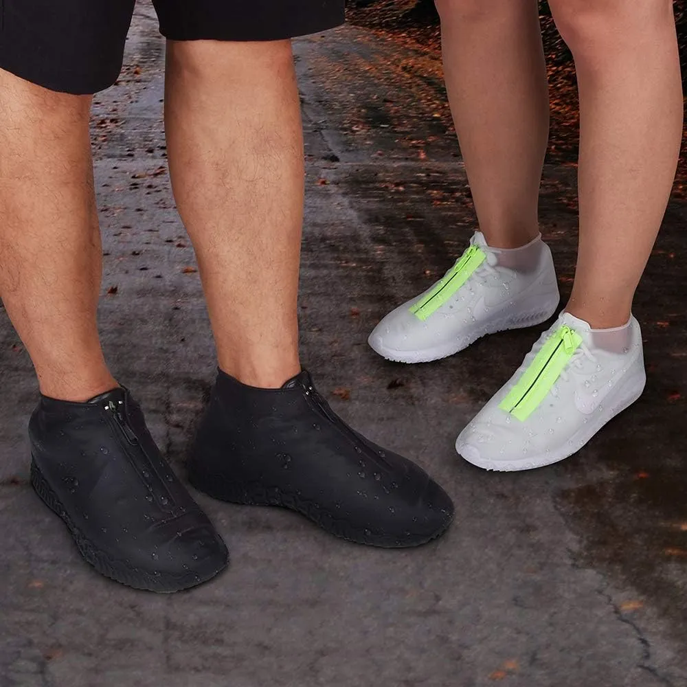 Silicone Waterproof Shoe Covers, reusable upgraded overshoes with waterproof zipper, Resistant Rain Boots Non-Slip Washable Protection for Women, Men (L (Women 7.5-10.5, Men 6.5-9), White)