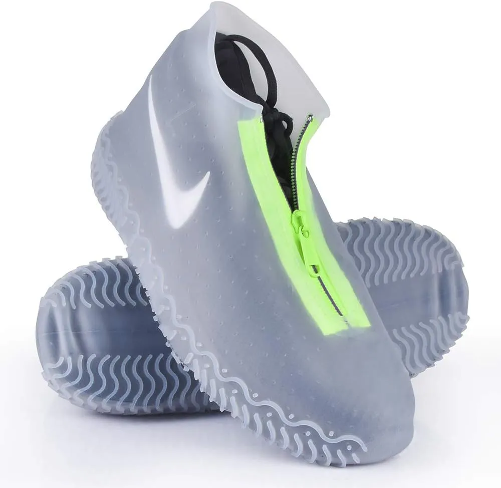 Silicone Waterproof Shoe Covers, reusable upgraded overshoes with waterproof zipper, Resistant Rain Boots Non-Slip Washable Protection for Women, Men (L (Women 7.5-10.5, Men 6.5-9), White)