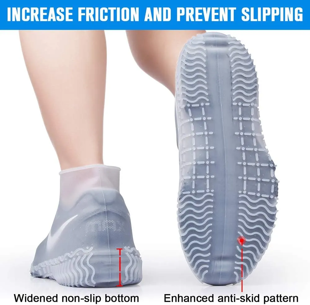 Silicone Waterproof Shoe Covers, reusable upgraded overshoes with waterproof zipper, Resistant Rain Boots Non-Slip Washable Protection for Women, Men (L (Women 7.5-10.5, Men 6.5-9), White)