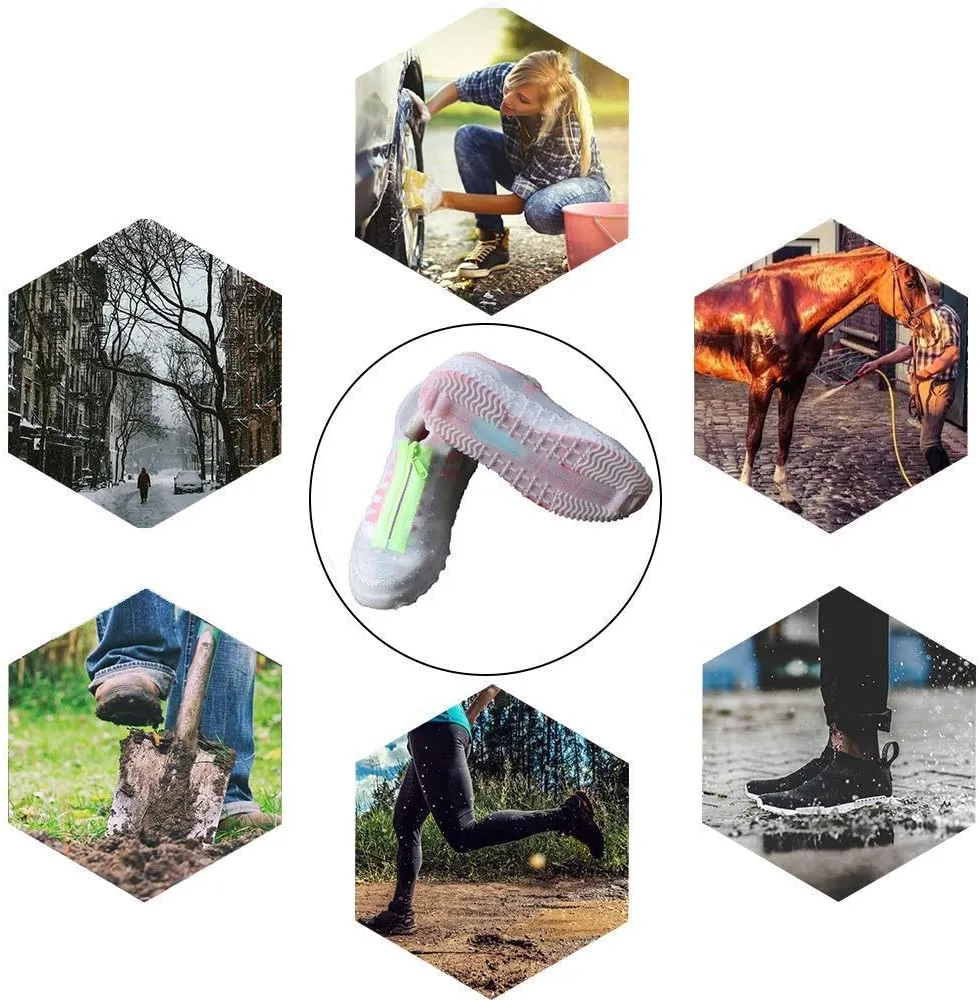 Silicone Waterproof Shoe Covers, reusable upgraded overshoes with waterproof zipper, Resistant Rain Boots Non-Slip Washable Protection for Women, Men (L (Women 7.5-10.5, Men 6.5-9), White)