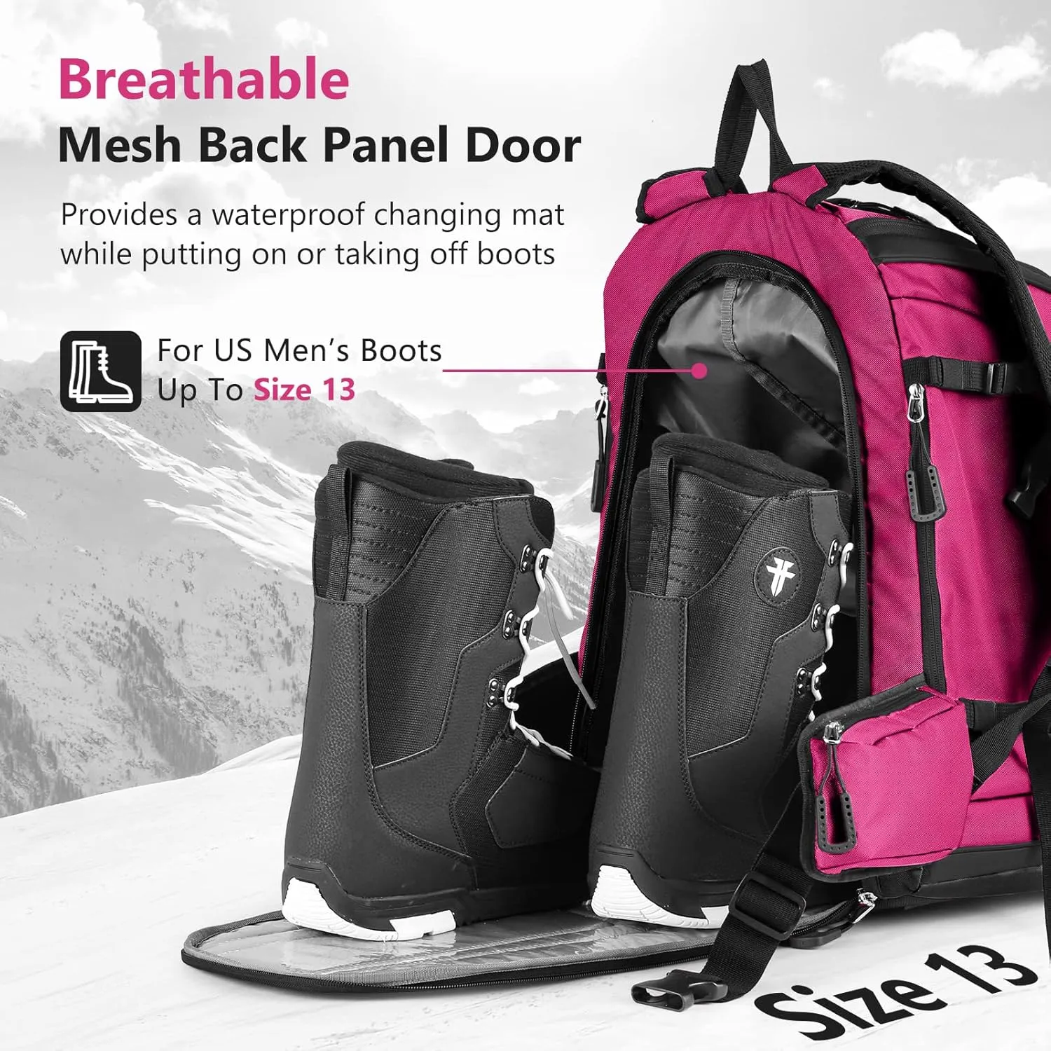 Ski Boot Bag - 65L Padded, Waterproof Ski Travel Backpack for Gear & Accessories
