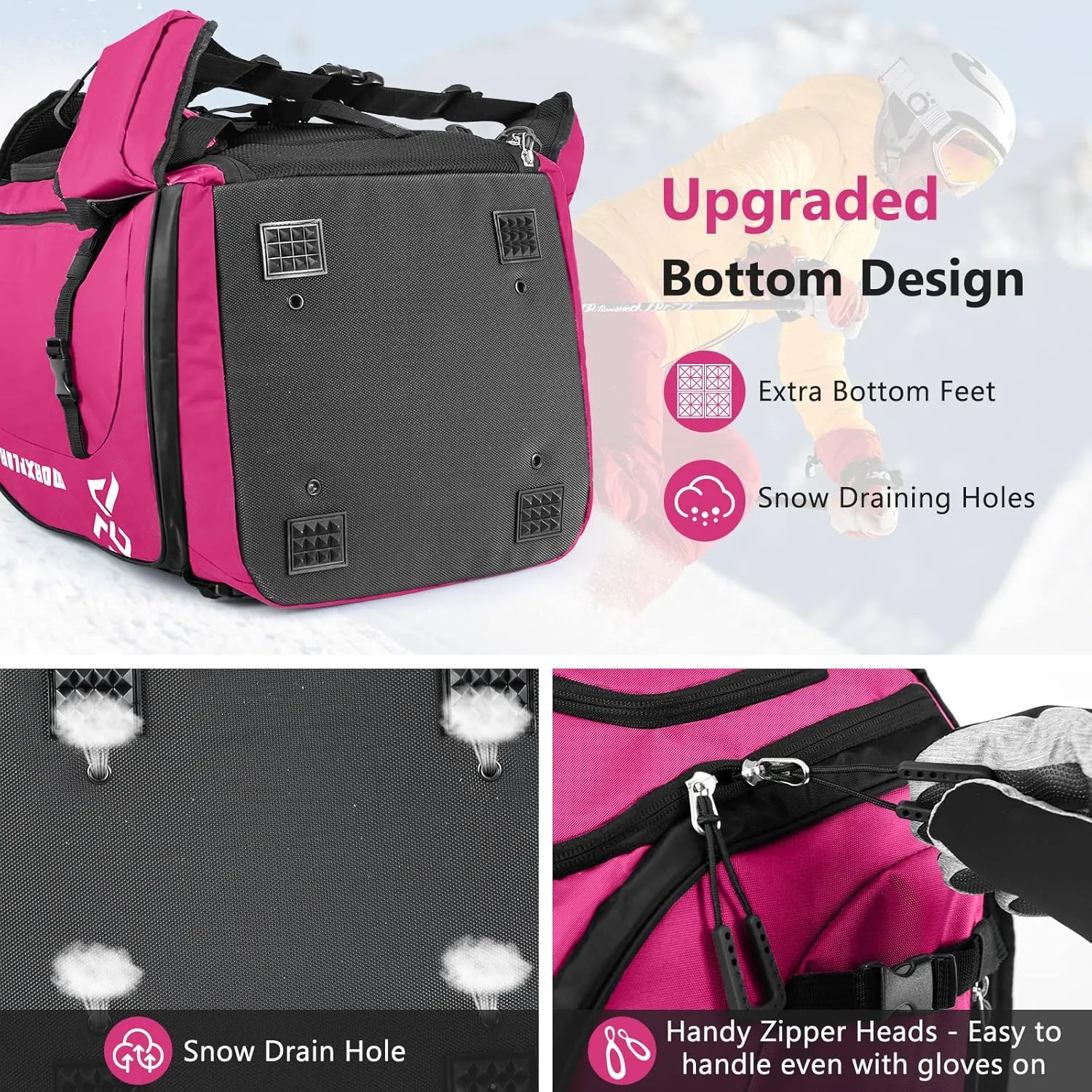 Ski Boot Bag - 65L Padded, Waterproof Ski Travel Backpack for Gear & Accessories