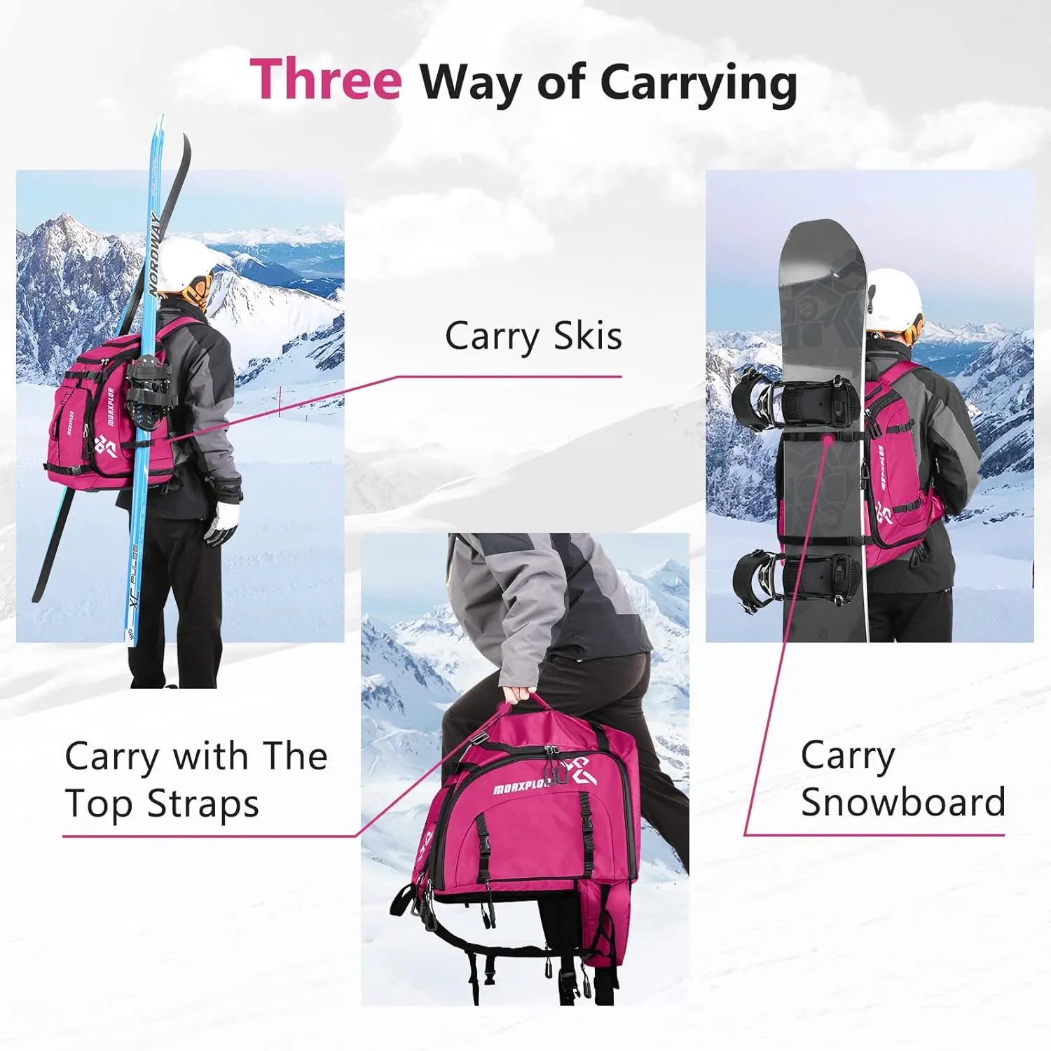 Ski Boot Bag - 65L Padded, Waterproof Ski Travel Backpack for Gear & Accessories