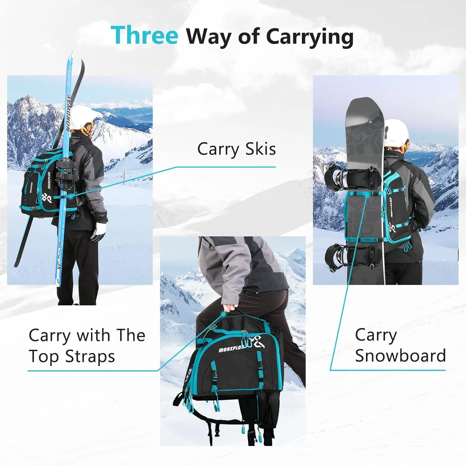 Ski Boot Bag - 65L Padded, Waterproof Ski Travel Backpack for Gear & Accessories