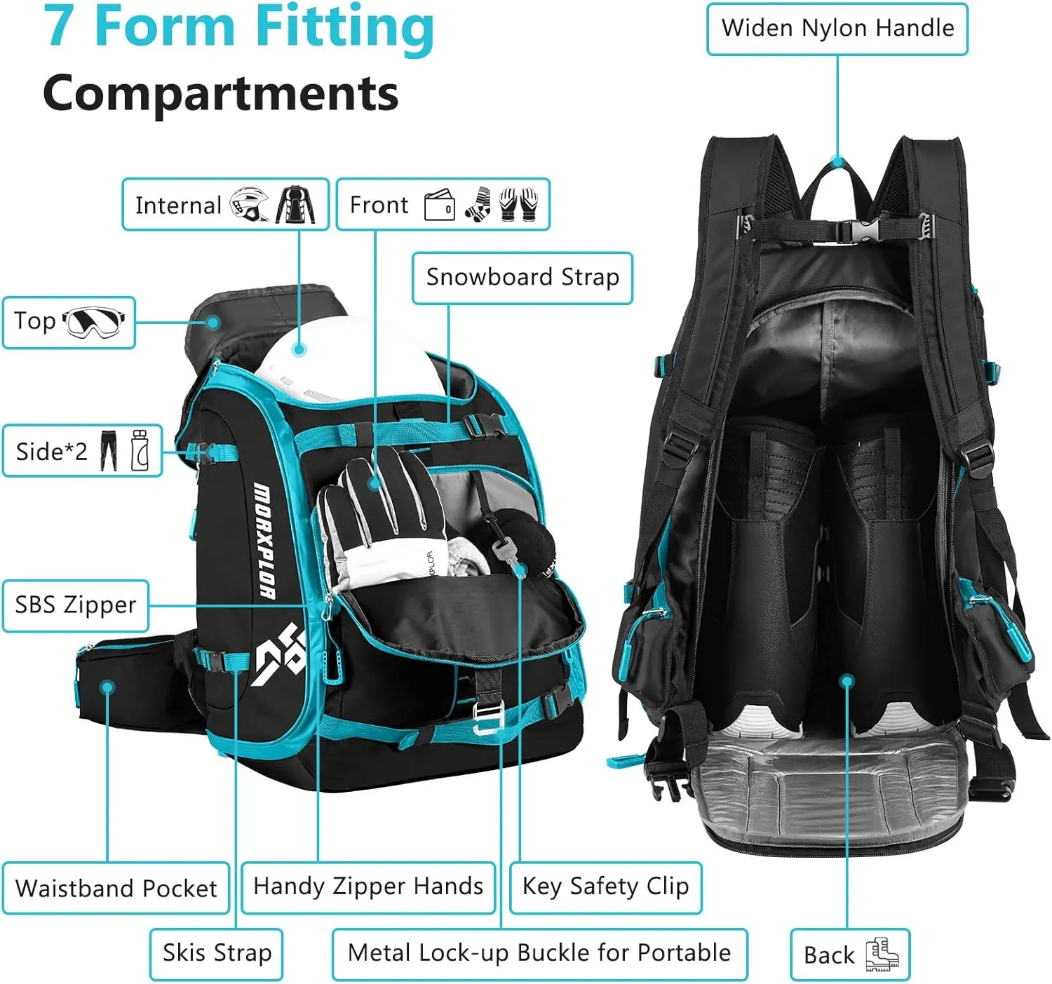 Ski Boot Bag - 65L Padded, Waterproof Ski Travel Backpack for Gear & Accessories