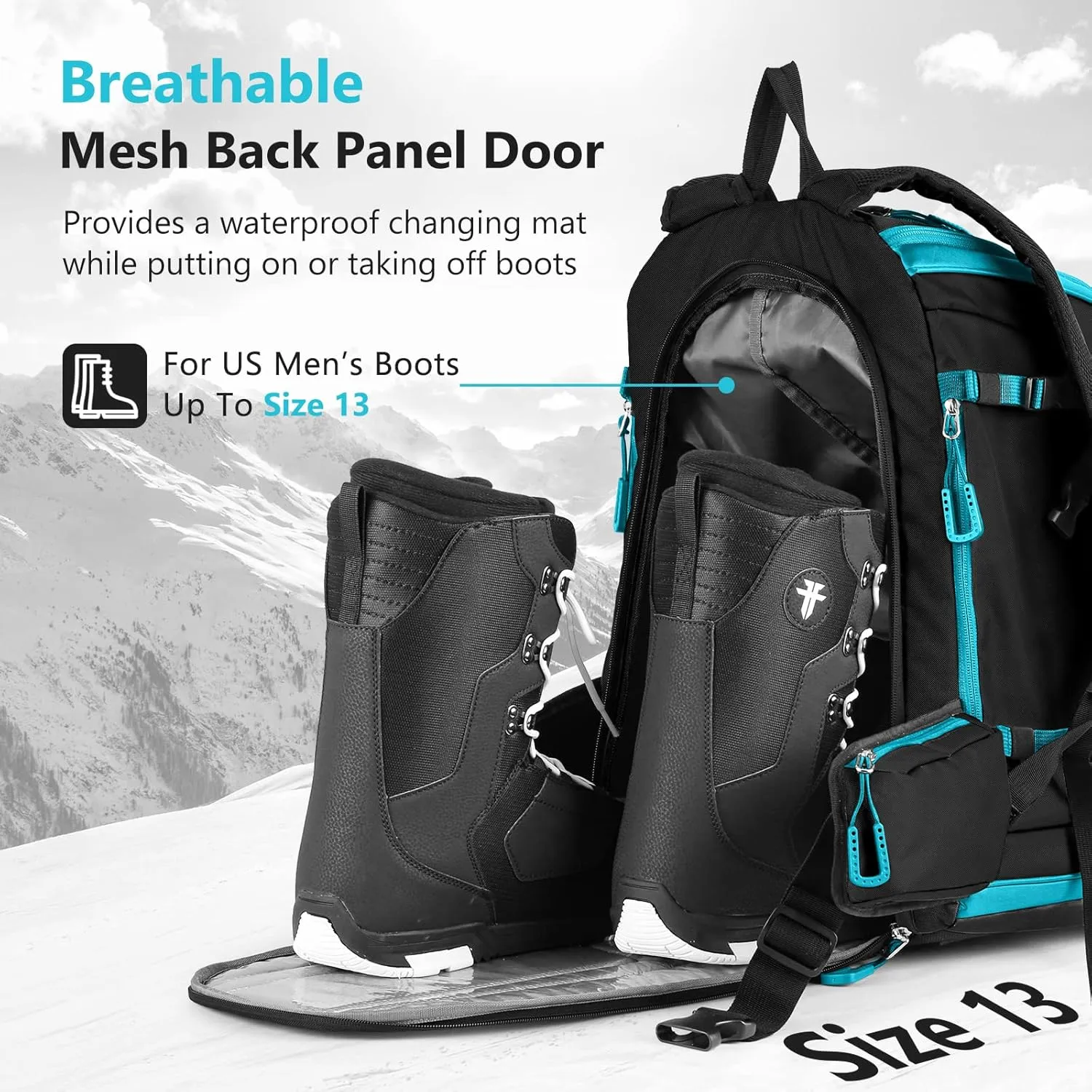 Ski Boot Bag - 65L Padded, Waterproof Ski Travel Backpack for Gear & Accessories