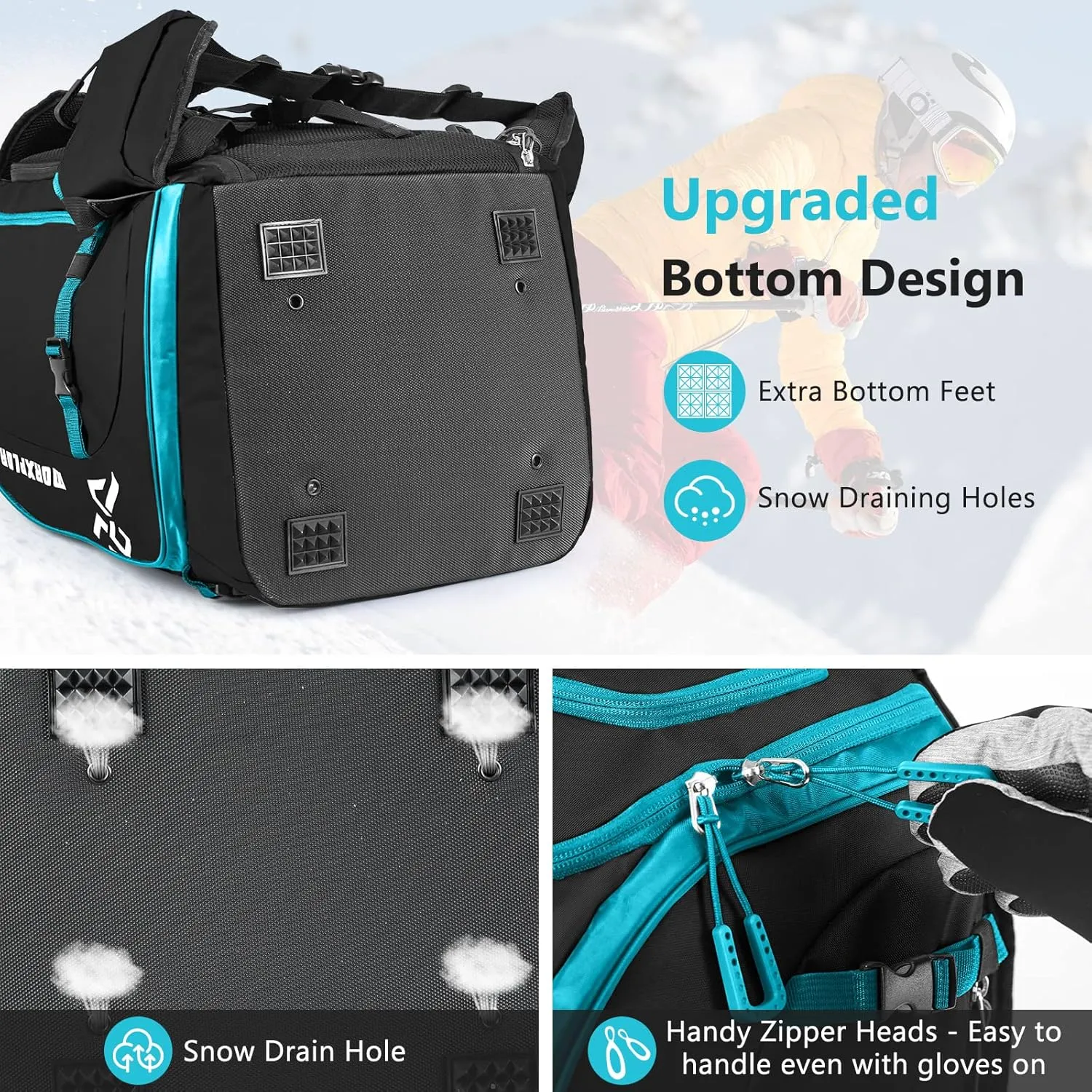 Ski Boot Bag - 65L Padded, Waterproof Ski Travel Backpack for Gear & Accessories