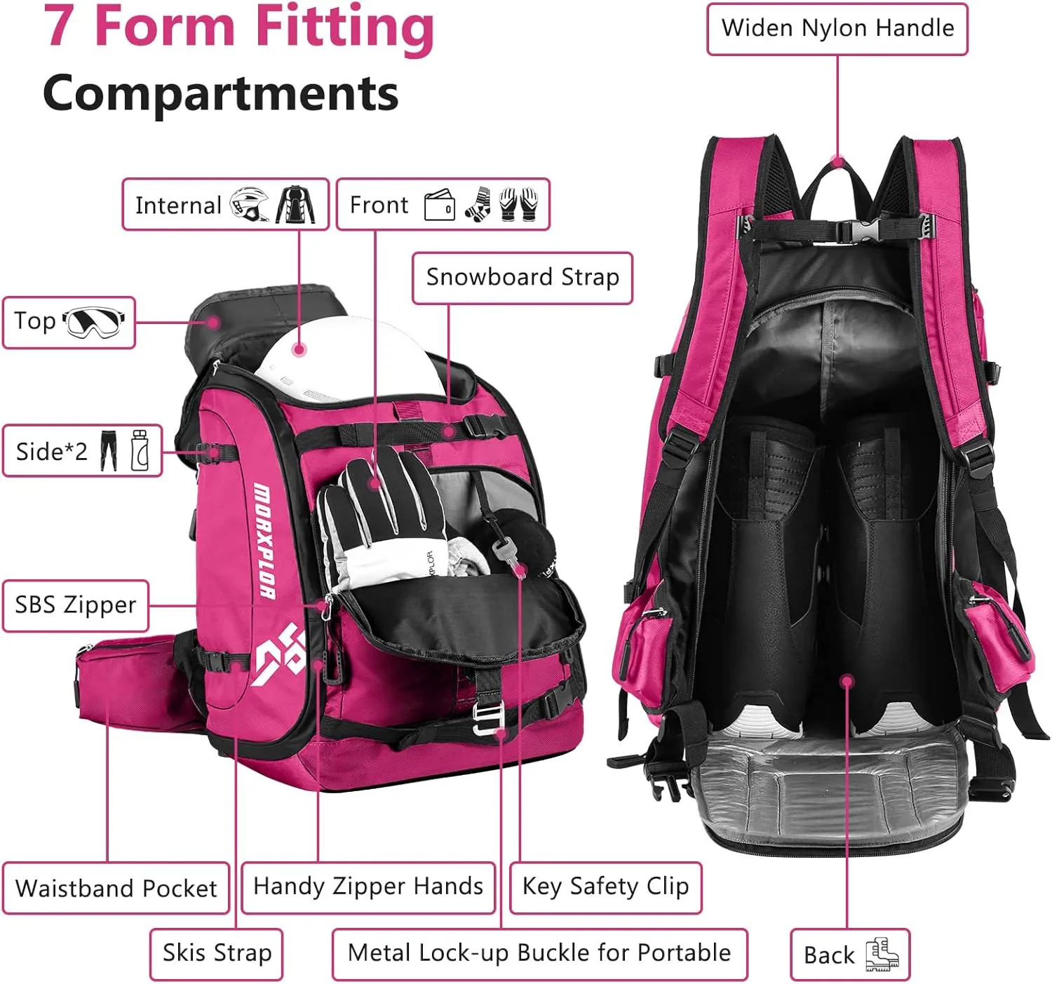 Ski Boot Bag - 65L Padded, Waterproof Ski Travel Backpack for Gear & Accessories