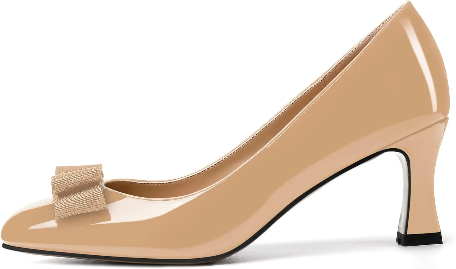 SKYSTERRY Women's Casual Round Toe Patent Bow Slip On Wedding Spool Mid Heel Pumps Shoes 2.5 Inch