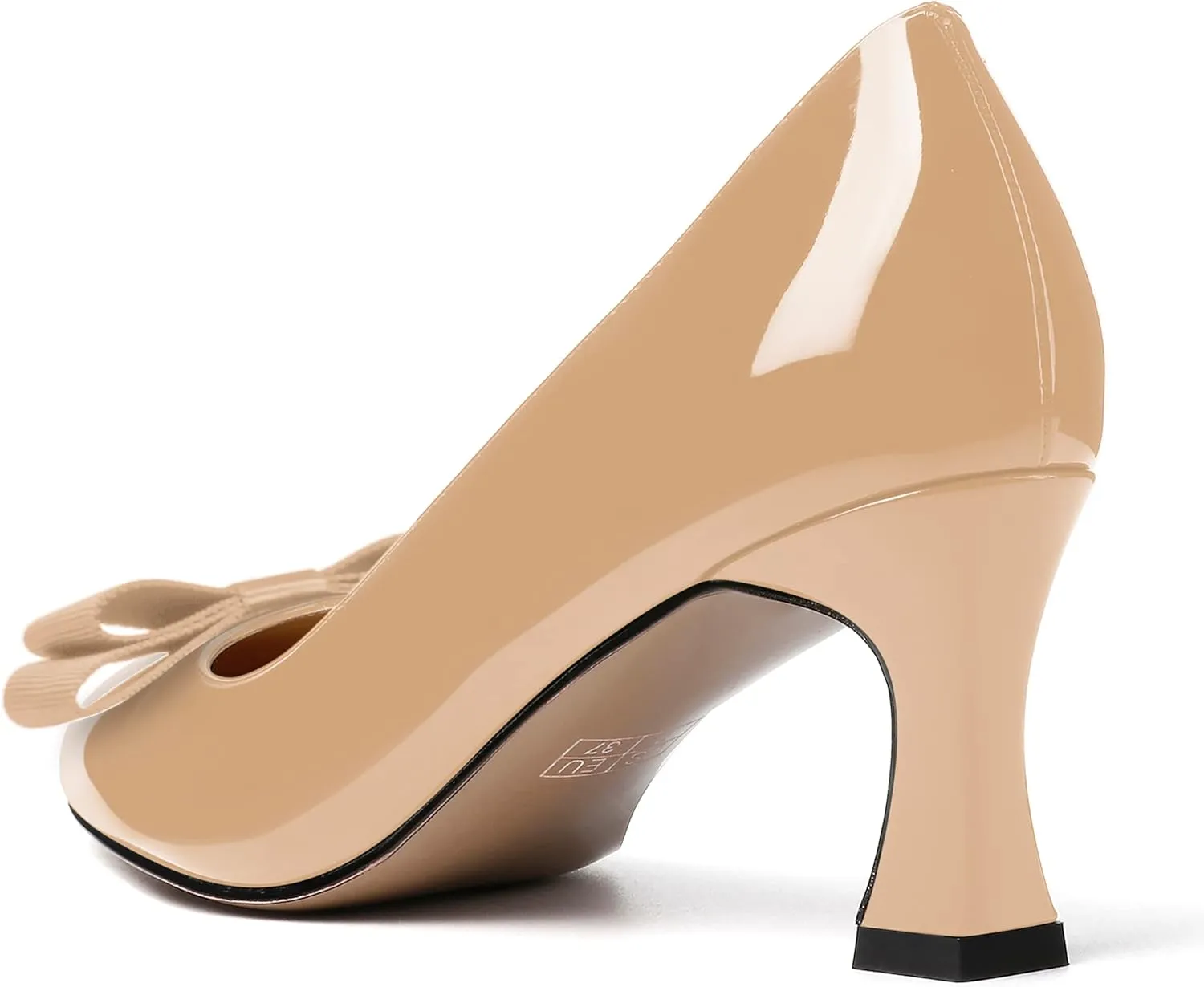 SKYSTERRY Women's Casual Round Toe Patent Bow Slip On Wedding Spool Mid Heel Pumps Shoes 2.5 Inch