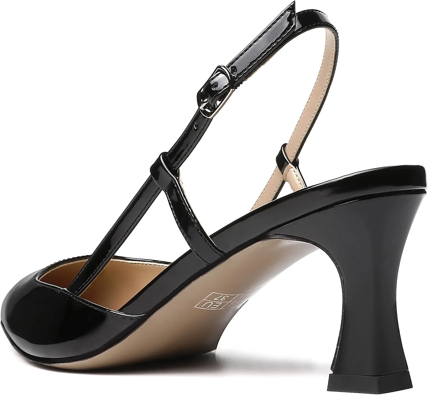 SKYSTERRY Women's Slip On Patent Pointed Toe Slingback Casual Dating Spool Mid Heel Pumps Shoes 2.5 Inch