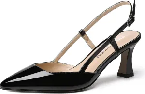 SKYSTERRY Women's Slip On Patent Pointed Toe Slingback Casual Dating Spool Mid Heel Pumps Shoes 2.5 Inch