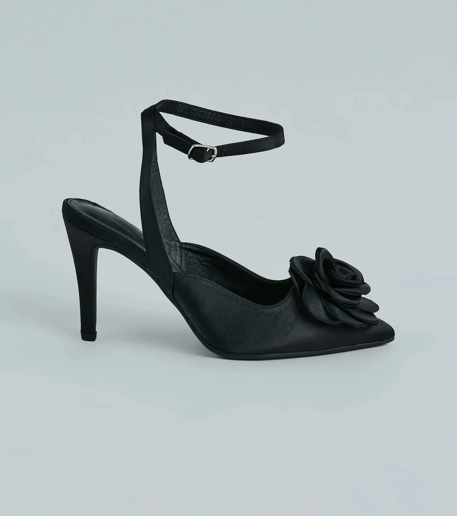Sleek Charm Satin Rosette Stiletto Pumps