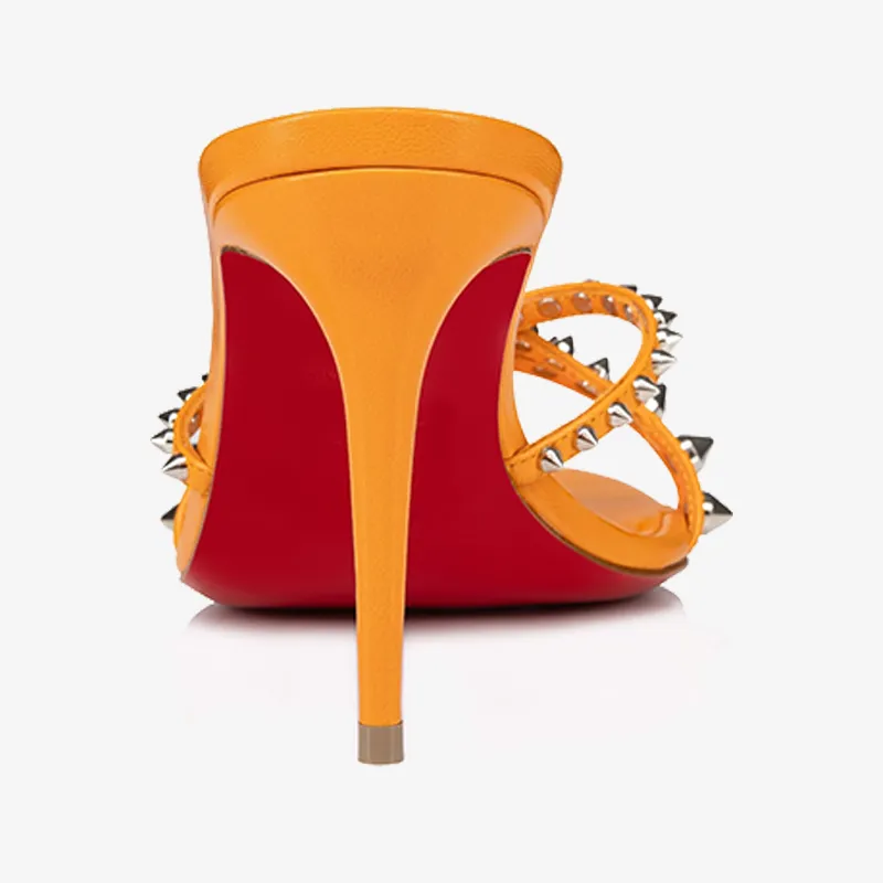 Sleek Orange Leather Sandal with Spikes