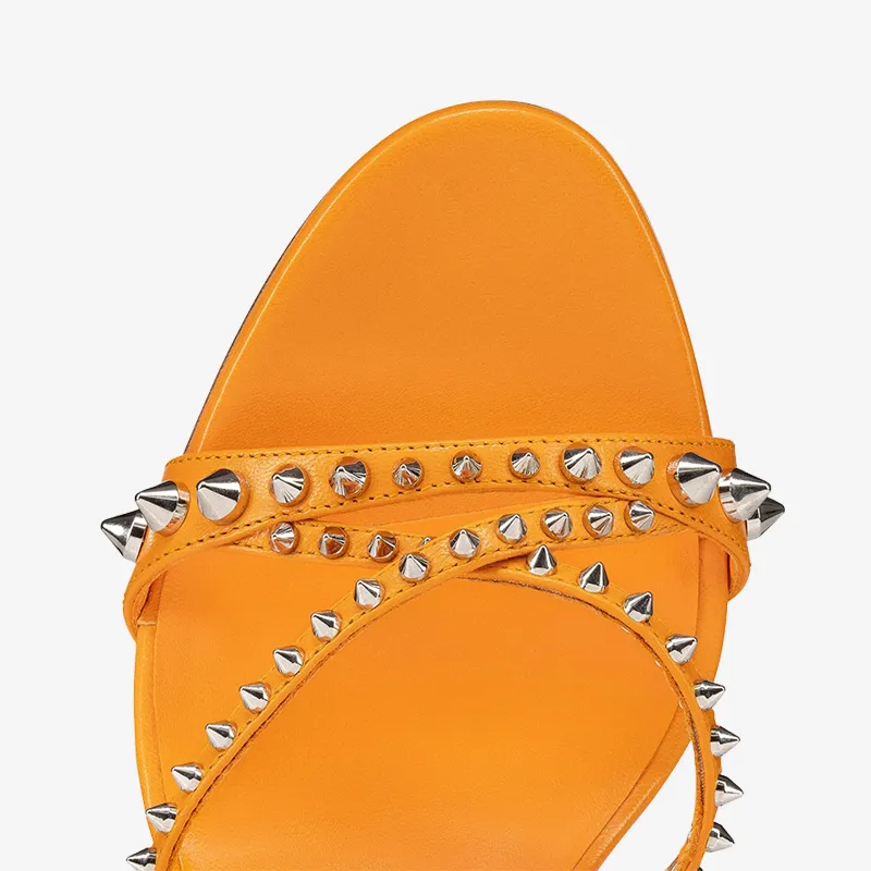 Sleek Orange Leather Sandal with Spikes